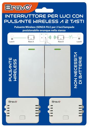 93003205 - INTERRUTTORE SENZA FILI CO PULSANTE AD ENERGIA CINETICA - NON  NECESSITA DI BATTERIE - 1000W - BRAVO